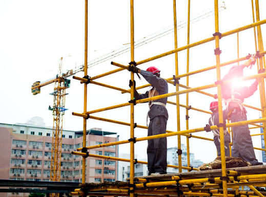 Commercial scaffolding on high-rise building